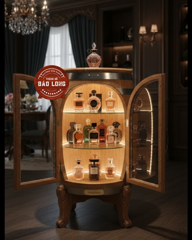 Biến Thùng Gỗ Sồi Thành Tủ Trưng Bày Nước Hoa: Tuyệt Phẩm Decor Phong Cách Vintage Cho Không Gian Sang Trọng